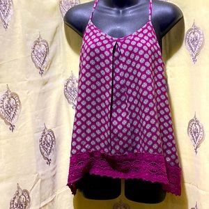 MOSSIMO SUPPLY CO. MAGENTA MEDALLION-PRINT TANK W/CROCHETED LACE TRIM SZ S